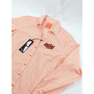 New Women's Antigua Oklahoma State Cowboys Short Sleeve Button Down Shirt